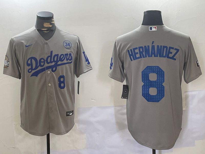 Men Los Angeles Dodgers 8 Hernandez Grey Game 2024 Nike MLB Jersey style 11204
